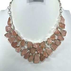 Rough Stones Rose Quartz 925 Large Gemstone Necklace